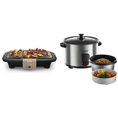 Tefal Barbecue électrique de table, Puissance 2300 W, Grillades Réussies, Grille en inox, Nettoyage Facile & Russell Hobbs Cuiseur Riz 1,8L, Arrêt Automatique, Maintien au Chaud - 19750-56