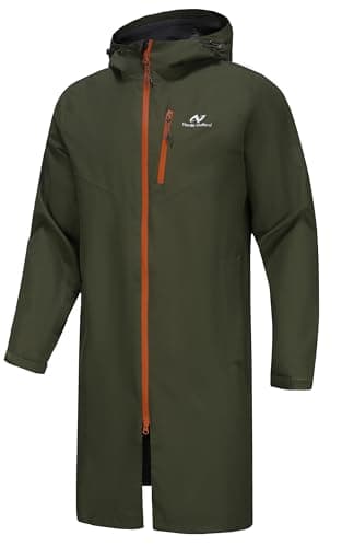 NORDIC OUTLAND Veste de pluie pour homme, imperméable, respirant, long manteau de pluie avec capuche, doublure en maille, coupe-vent pour activités de plein air, Vert armée, L