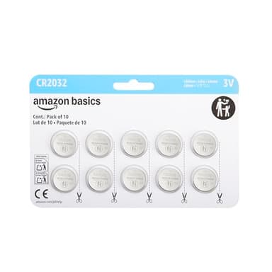 Amazon Basics Lot de 10 piles bouton CR2032 au lithium, 3 V, puissance longue durée, sans mercure