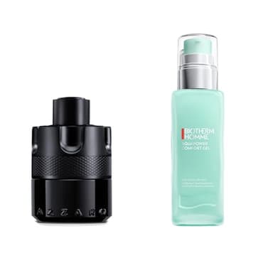 Lot de Azzaro The Most Wanted, Eau de Parfum Intense pour Homme en Spray Vaporisateur, 50 ml + Biotherm Homme, Aquapower Comfort Gel Peaux Sèches, Gel Hydratant Visage pour Homme, 75 ml