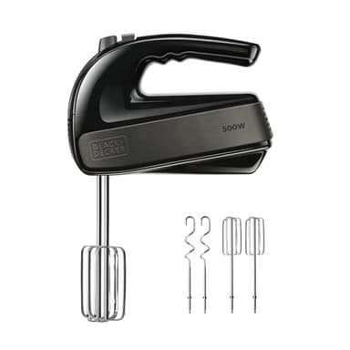 BLACK+DECKER - Batteur Électrique 500W | 5 Vitesses + Turbo | Fouets & Crochets en Inox | Design Ergonomique | Accessoires Amovibles | Finition Inox Anti-Traces | Sans BPA
