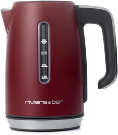 riviera&bar, Bouilloire Inox TR 1L Rouge, Puissance 2000W, Température Réglable 13 Niveaux, Affichage Digital, Sécurité Surchauffe, Économie d'Énergie, Modèle Aria BBT367