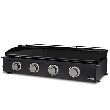 H.Koenig Plancha PLX1042 au Gaz 4 Brûleurs U Acier Inoxydable, Plaque Cuisson Fonte Émaillée, Alimentation Gaz Propane ou Butane, Répartition Homogène de la Chaleur, Température réglable jusqu'à 350°C