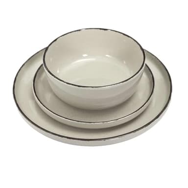 HOME DECO FACTORY - KA0539, Service de Table en Porcelaine 12 Pièces, Design Élégant avec Filet Doré, Vaisselle Durable et Polyvalente, Compatible Lave-Vaisselle, Blanc 12 pcs