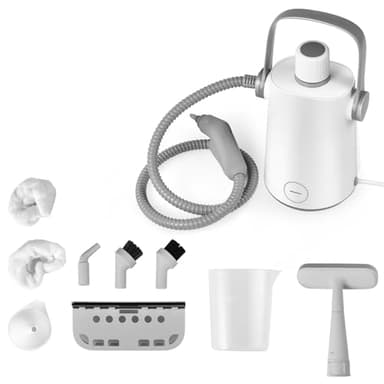 SOARS Nettoyeur Vapeur 1000 W, Pression 3 Bar, Température 95 ℃, Temps de Chauffe 2,5 Min, Réservoir d’Eau 300ML, avec 10 Accessoires, Nettoyeur Vapeur à Main pour Canapé, Sol, Cuisine (Gris+Blanc)
