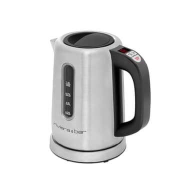 riviera&bar Bouilloire SIENA à Température Réglable - Compacte en Inox Brossé avec Socle Pivotant 360°, Protection Anti Surchauffe, Écran Digital et Maintien au Chaud - 1L - Inox