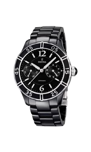 Festina Montre Femme Analogique Acier Inoxydable Céramique Noir - Quartz Multifonction - Verre minéral Haute résistance - Étanche 5 ATM - Special Prices F16622/2