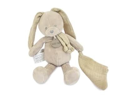 Baby NAT' - Pantin avec Doudou Lapin Mocca - Peluche Lapin Bébé en Coton Lange Doux et Facile à Attraper - pour Bébé Dès la Naissance - Jouet d’Éveil Sensoriel - Cadeau Naissance - BN6045