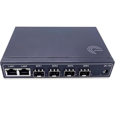 Elfcam® - Commutateur Switch Fibre Optique avec 4 Ports SFP et 2 Ports Gigabit Ethernet 10/100/1000Mbps, Plug & Play Non Géré (4 Ports SFP)