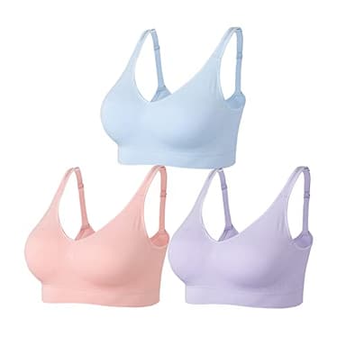 Amazingjoys Lot de 3 Soutien Gorge sans Armature Bustier Classique Confortable Rembourré, Rose + Bleu + Orange, XL