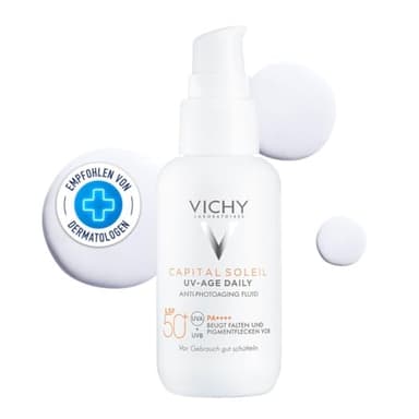 Vichy, Capital Soleil, Fluide Anti-Photovieillissement, SPF50+, Protection & Anti-Âge, Enrichi en Peptides & Niacinamide, Pour Tous Types de Peau, 40 ml