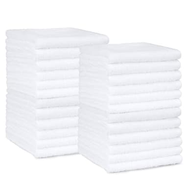 Amazon Basics Lot de 24 Gants de Toilette - 100% Coton, Séchage Rapide, Très Absorbants - Pour Usage Quotidien - 30 x 30 cm, Blanc