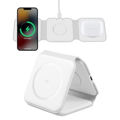 Chargeur Induction sans Fil 3 en 1 Pliable, Station de Recharge sans Fil 15W Compatible avec iPhone 17/16/15/14/13/12/11 Pro Max Plus, Watch Ultra 10/9/8/7/6/SE, Earbuds Pro 4/3/2 avec Câble 1M