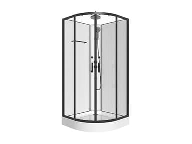 Vente-unique - Cabine de douche hydromassante en fibre de bambou - Noir mat - L80 x l80 x H225 cm - ZALIFA