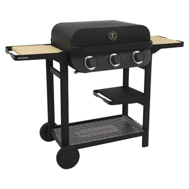 Cook’in Garden - Barbecue Gaz FLAVO 60 sur Chariot, 3 Brûleurs, Fonction Grill et Plancha, Structure Métal, Cuve Acier, Allumage Facile, Capot avec Thermomètre, Idéal Terrasse Extérieur Jardin