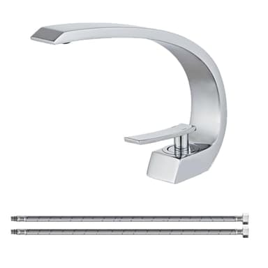 Wovier Robinet d'évier de salle de bain en chrome avec tuyau d'alimentation, robinet de lavabo monotrou à conception unique, mitigeur de lavabo