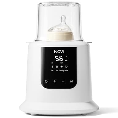NCVI Chauffe-Biberon Électrique 8 en 1 Rapide (3min/40°C) avec Contrôle Intelligent - Stérilisateur Vapeur/Décongélation Sécurisée & Protection Surchauffe/Sec - Écran Tactile, Compatible Tous Biberons