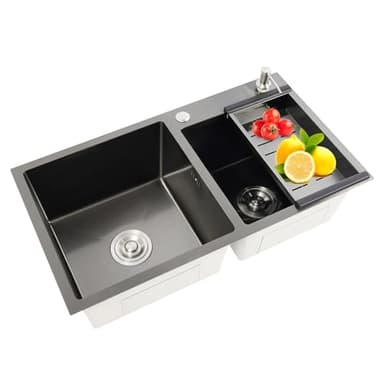 Evier Cuisine Multifonction, Éviers de Cuisine Inox 2 Bac, Evier Multifonction de Bonde distributeur de savon en Cascade (78 * 43 * 22cm)