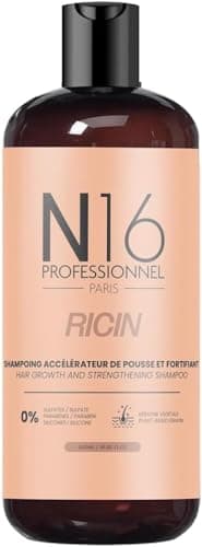 Shampooing Bio Ricin N16 Professionnel - Accélérateur Pousse - Anti Chute - Certifié Cosmos Organic ECOCERT - Sans Sulfate Parabène - 500ml