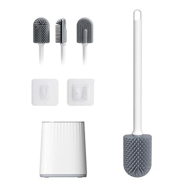 Ibergrif M34151-2, Brosse WC Silicone - Brosse Toilette et Supports, Anti-Goutte, Antibactérienne, Balayette WC Ventilée, Séchage Rapide sans Odeur, Balai WC Montage Mural/au Sol, Blanc
