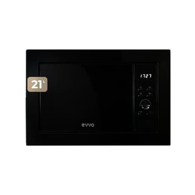 EVVO Micro-ondes intégré Mi30 Black, 21 l de capacité, grill 1000 W, porte et cadres effet brillant, multifonction, fonction décongélation, minuterie 60 minutes, affichage numérique (finition noire)