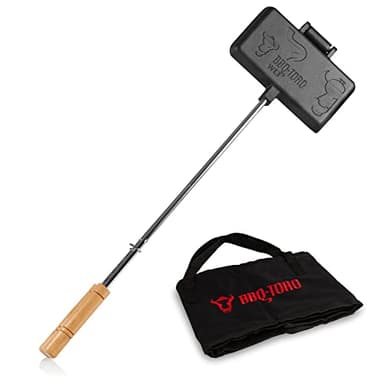 BBQ-Toro Moule à Croque-Monsieur Avec Sac de Transport | Gaufrier en Fonte Pour Barbecue | Rectangulaire, Long Manche | Déjà Cuit | Pour Feu Ouvert
