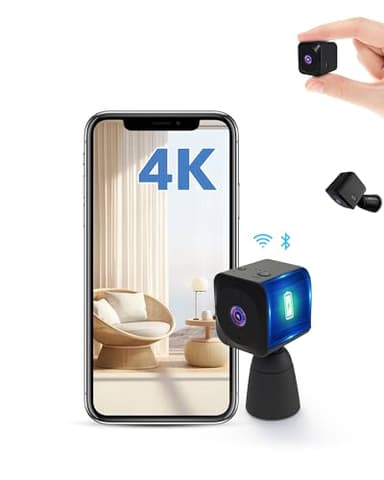 AOBOCAM Camera Espion,WiFi（2.4Ghz 4K HD Mini Caméra de Surveillance Interieur/Extérieur sans Fil avec Enregistrement Distance Discrete Mini Détection Mouvement/Vision Nocturne/Longue Batteries