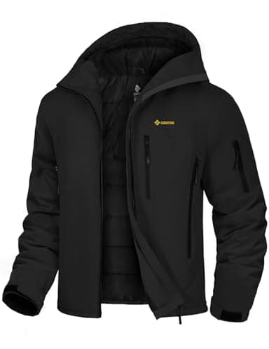 GEMYSE Veste de Ski Homme Chaude Imperméable Coupe-Vent Manteau avec Capuche Idéale pour la Montagne et la Randonnée en Hiver(Noir,L)