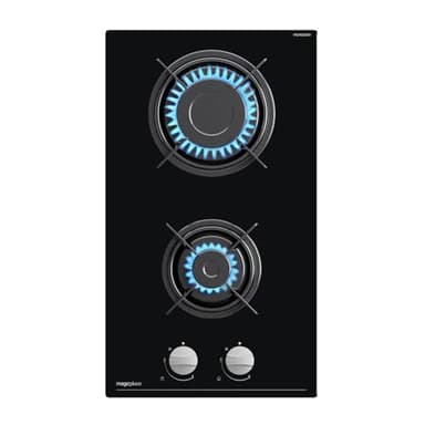 Magicplux Plaque de Cuisson Gaz 2 Feux, Plaque Gaz 2 Feuxs Encastrable 30cm en Verre Noir, Gazs Ville et Bouteille, 4300W, Sécurité Thermocouple