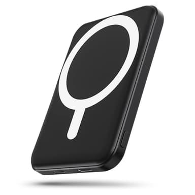 Podoru for Mag-Safe Batterie Externe 5000mAh, Batterie Externe avec iPhone 20W PD Charge Rapide, Power Bank Magnetique avec Type-C Lighting pour iPhone 17/16/15/14/13/12 Toute la Série-Noir Foncé