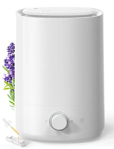 AROEVE Humidificateur d'air 5L à Remplissage par le Dessus,à Brumisateur Ultrasonique avec Diffuseur d'Huile Essentielle, Buse 360°, Veilleuse 28dB, Autonomie 50H, pour Chambre de Bébé, Plantes