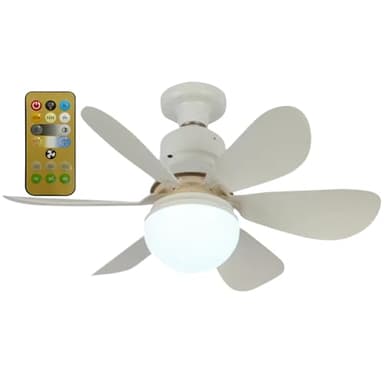 Silencieux Ventilateur de Plafond avec Lumière et Telecommande,30W Lampe Ventilateur Plafond avec Douille E27,Dimmable LED Ventilateur Plafond pour Chambre,6 Pales,3 Vitesses,Timing (Blanc)