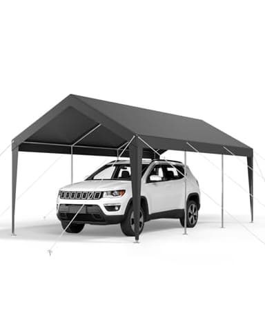 VEVOR Carport, 3,05 x 6,09 m, Abri de Voiture Robuste avec Cadre en Acier, Abri de Garage Extérieur, Résistant aux UV et à l'eau, Protection Toutes Saisons, Auvent pour Voitures, Bateaux, Moto, Gris
