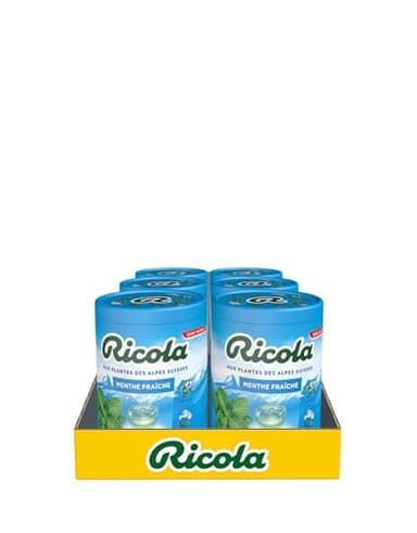 Ricola - Bonbons aux Plantes Suisses - Parfum Menthe Fraiche - Sans Sucres - 6 bottles de 100g