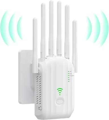 Répéteur WiFi Puissant, amplificateur WiFi de dernière Technologie avec6 antennes Couvrant Une superficie de10 000 m²,2 Ports LAN,répéteur WiFi pour la Maison et Le Bureau（Blanc）