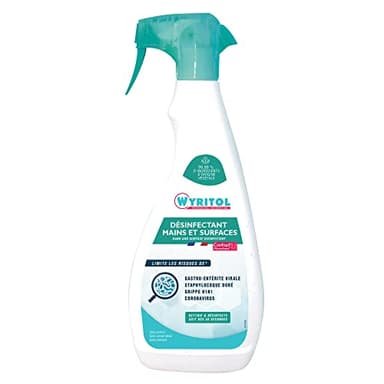 WYRITOL - Spray désinfectant mains et surfaces - Bactéricide, virucide et levuricide - Sans rinçage - action en 30 sec - Contact alimentaire - Formule naturelle - 750ML- Fabrication française