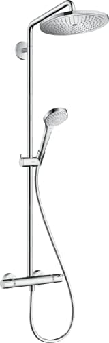 hansgrohe Croma Select S - Colonne de douche sans mitigeur, douche pluie 280 mm avec inverseur, douchette (3 jets), support, flexible de douche, barre et douche de tête ronde 1 jet, Chromé, 26790000