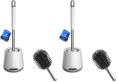 Ibergrif Brosse WC Silicone - Brosse Toilette et Supports, Anti-Goutte, Antibactérienne, Balai WC Ventilée, Séchage Rapide sans Odeur, Balayette WC Montage Mural/au Sol, Salle de Bain et WC, Blanc