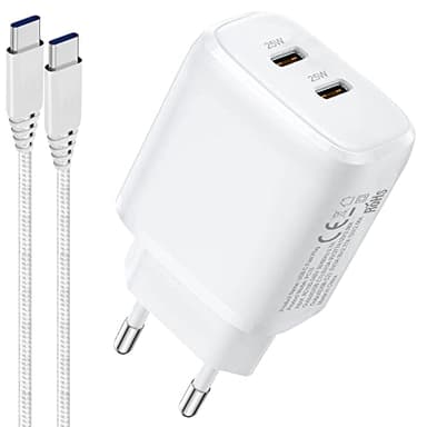 Dual 25W Chargeur Prise et Câble pour Samsung Galaxy A55 5G/A15 5G/A25 A16 5G/A05S S24/S25 Plus/S23 Ultra/S23 FE/S21/S20 A56 5GA13 A34/A52 A52S A23 A33 5G/M13 M23 M33,Z Fold 4 5 6 Secteur USB C Rapide