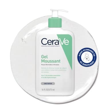 CeraVe - Gel Moussant - Nettoie et Elimine l'Excès de Sébum Sans Altérer la Barrière Cutanée - Acide Hyaluronique, Céramides et Niacinamide - Peau Normales à Grasses - 473 ml