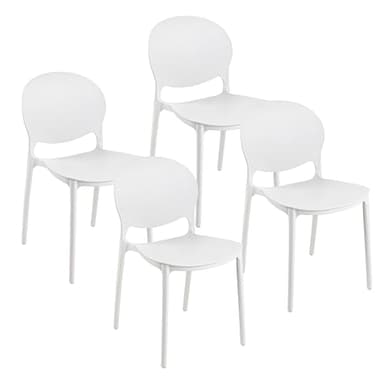 Baroni Home Set de 4 Chaises en Plastique Blanc – Empilables, sans Montage, Faciles à Nettoyer, avec Pieds Antidérapants, pour Cuisine, Salon, Salle à Manger, 46x50x80 cm