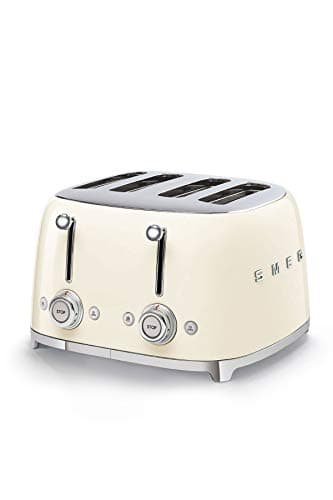 Smeg, Grille-pain 4 Tranches TSF03CREU, 4 Fentes 36 mm, 6 Niveaux de Brunissage, Fonction Chauffage, Décongélation et Bagel, Éjection Automatique du Pain, 2 Ramasse Miettes, 2000 W, Crème