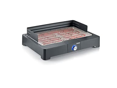 SEVERIN Barbecue électrique 2 200 W avec grille en inox, Barbecue de table avec pare-vent amovible, eBBQ avec bac à eau pour utilisation en intérieur et extérieur, Noir, PG 8565