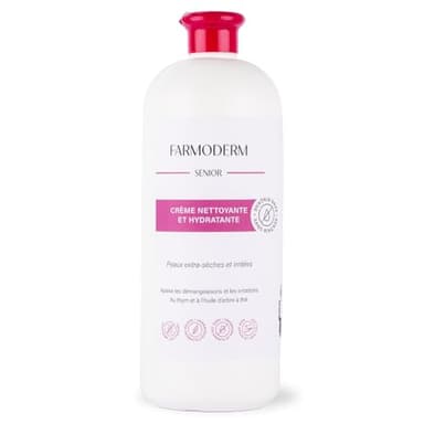 Farmoderm Gel Douche sans Rinçage & Hydrante (1L) - Crème nettoyante antibactérien & anti-odeur pour les peaux sèches & sensibles - Pour les personnes âgées, alitées, incontinentes