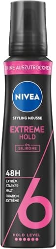 NIVEA Extreme Hold Mousse coiffante nourrissante avec protection thermique, panthénol et vitamine B3, fixateur capillaire pour 48 h pour une tenue extrêmement forte (niveau 6), mousse coiffante (150