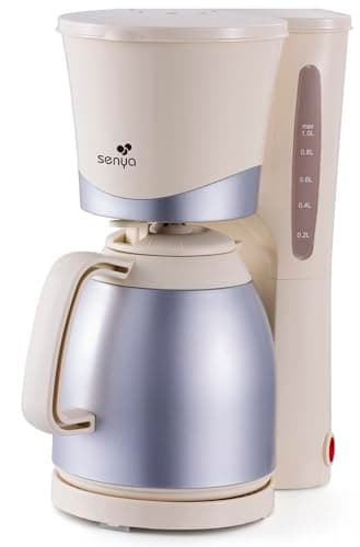 SENYA Cafetière Isotherme Électrique Crème 1L – Cafetière Filtre avec Verseuse Isotherme, Compacte et Élégante, Arrêt Automatique, Facile à Utiliser et à Nettoyer