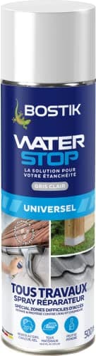 Bostik Waterstop - Membrane d'Etanchéité Toiture, Gouttières et Murs - Résistant UV & Intempéries - Application en Spray - Idéal Zone d'Accès Difficile - Gris Clair - Spray 500ml