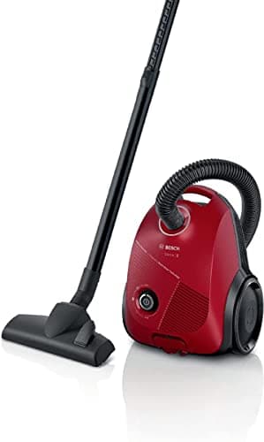 Bosch Electroménager Série 2, BGBS2RD1, aspirateur traîneau avec Sac, Rayon d'action de 8 mètres, Sac à poussières de 3,5L, Niveau sonore 80 DB, Design Compact, léger, Rouge