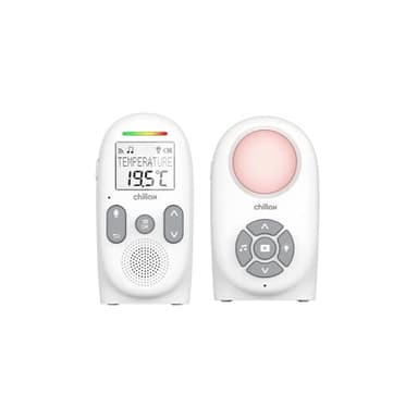 CHILLAX - Babyphone Audio CB260 - DECT - Écran LCD - Modes VOX et Eco - Capteur de Température avec Alerte - Indicateurs de son - Portée 340 m - Veilleuse & 5 Berceuses - Autonomie 13h - Talkie-Walkie