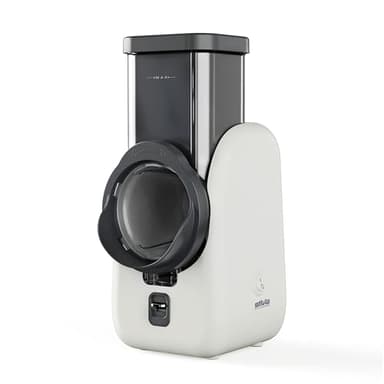 Silva Schneider SKR 800 Râpe électrique de cuisine, 80 W, 4 inserts de coupe, lames rotatives en acier inoxydable, design sûr, sans contact, nettoyage facile, blanc/gris foncé